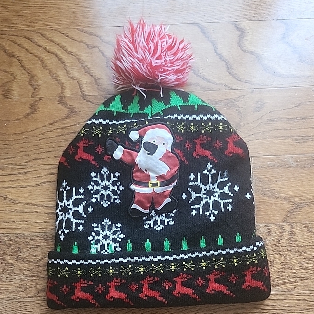 Festive Santa Knit Beanie with Pom Pom